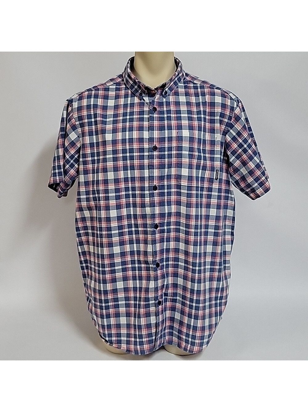 Columbia Men's Rapid Rivers II Short-Sleeved, Blue/Coral Plaid Shirt, Size XL